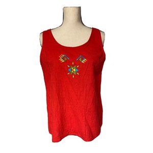 Saint Germain Tank Top Red Cotton With Embroidery Womens Size S Vintage NWT